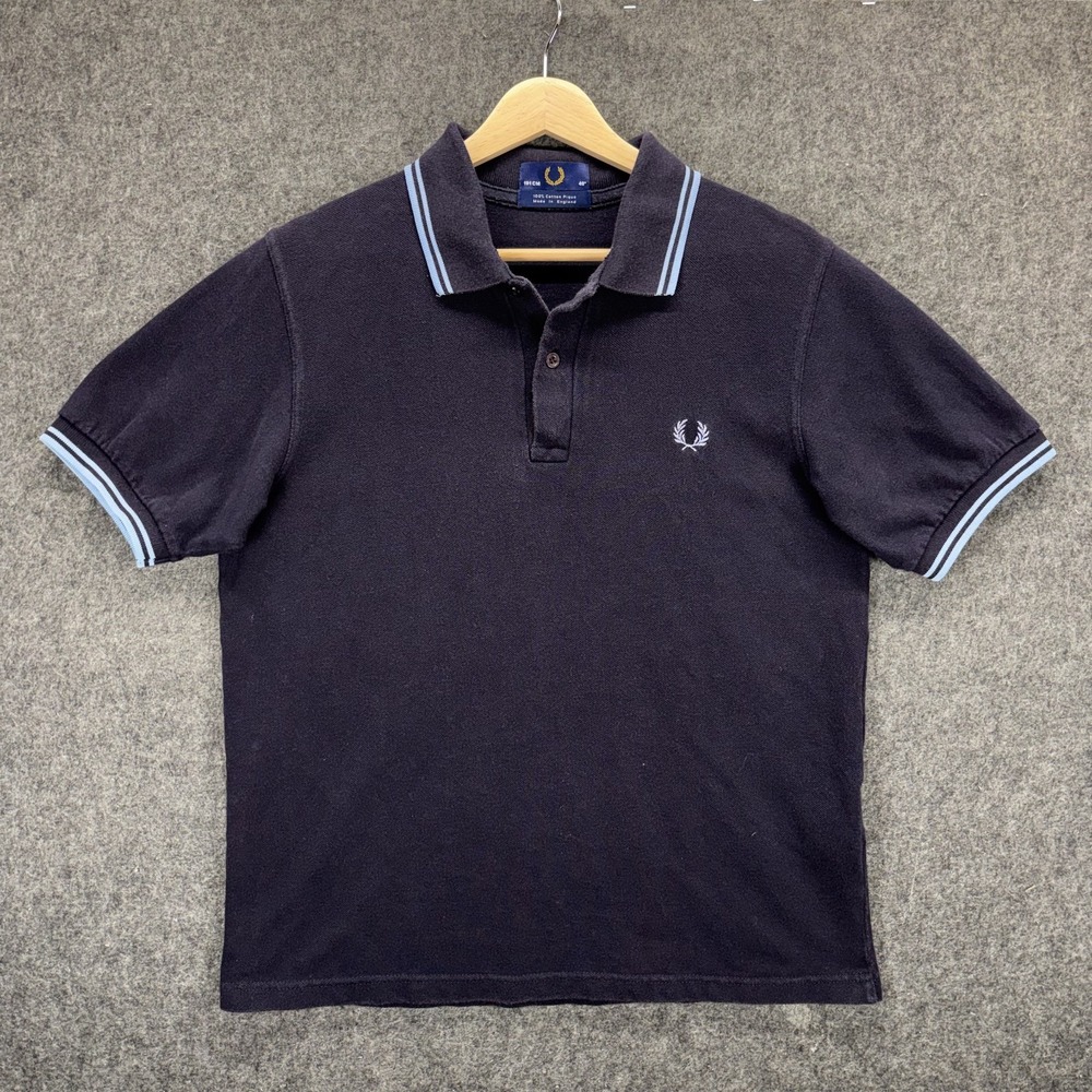 Fred Perry M12 Polo Shirt Mens 40 Medium Navy Blue Cotton Pique England